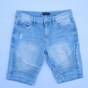South Pole Mens Shorts Size 34 Regular Light Blue Wash Distressed Moto Denim
